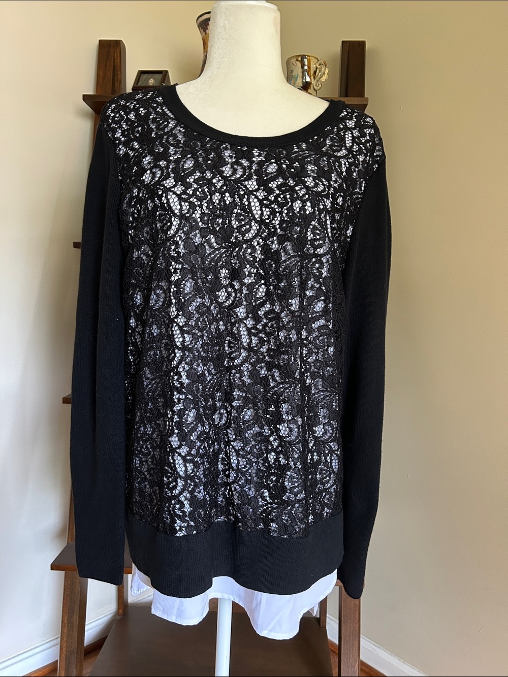 Simply Vera Vera Wang Black Lace Front Layered-Style Pullover